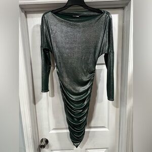 Fashion Nova Metallic Green Long Sleeve Dress